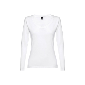 THC BUCHAREST WOMEN WH II. Long-sleeved scoop neck fitted T-shirt for women. 100% carded cotton. White
