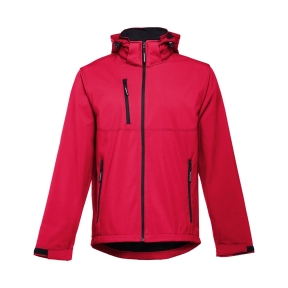 THC ZAGREB II. Men's softshell jacket with detachable hood and rounded back hem