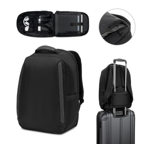YANGON BPACK. Anti-theft backpack, in twill with water-repellent coating and high-density 600D recycled polyester, for 17'3" laptop