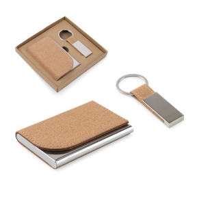 GOSLING. Set consisting of a card holder and a key holder, both in metal and cork