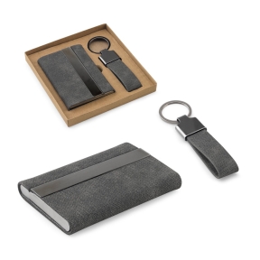 VAUGHN. Set consisting of a card holder and a key holder, both made of metal and recycled polyester (30% rPET)