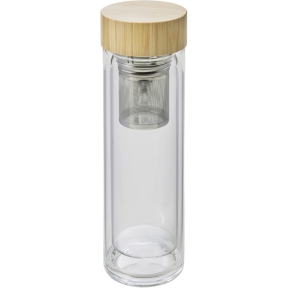 Glass thermos 420 ml with sieve stopping dregs