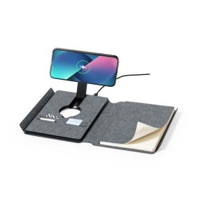 Multifunctional RPET notebook A5, magnetic wireless charger 10W, power bank 5000 mAh