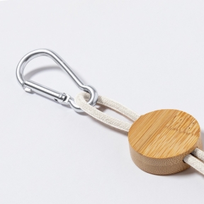 Wheat straw and cotton charging cable with carabiner clip, bamboo element