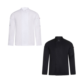 VL AGNI. Unisex kitchen jacket (190 g/m&sup2;) in cotton (35%) and recycled polyester (65%)