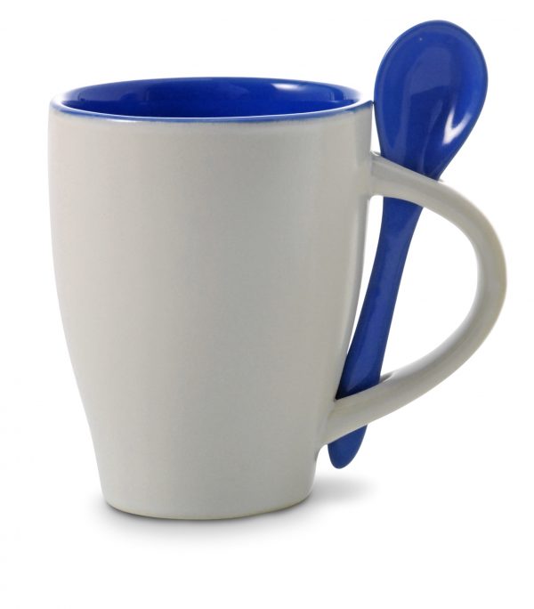 Ceramic mug 300 ml with spoon V5269