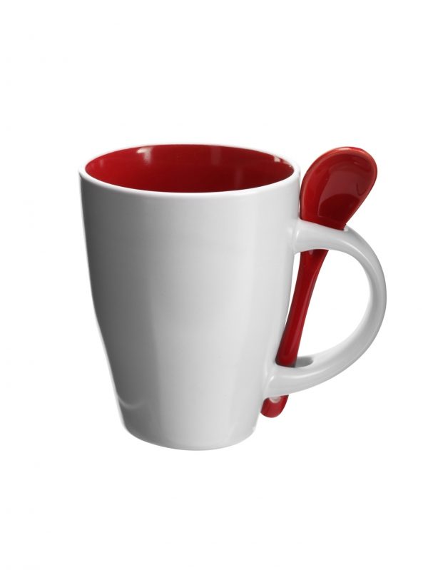 Ceramic mug 300 ml with spoon V5269