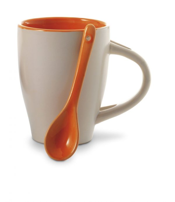 Ceramic mug 300 ml with spoon V5269