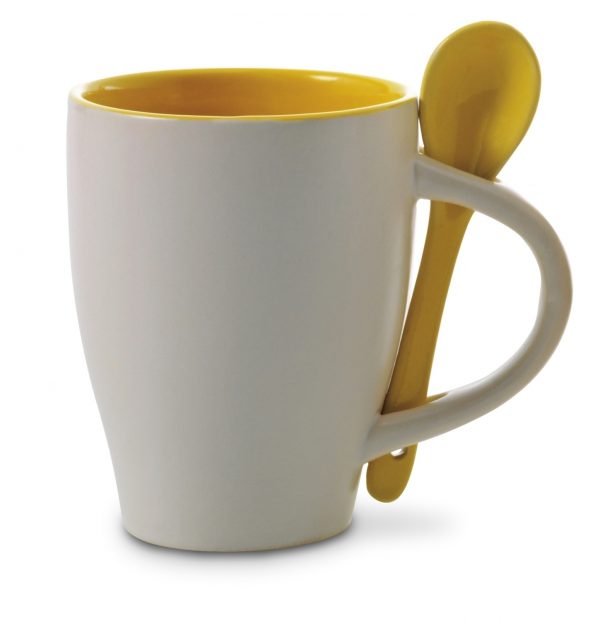 Ceramic mug 300 ml with spoon V5269