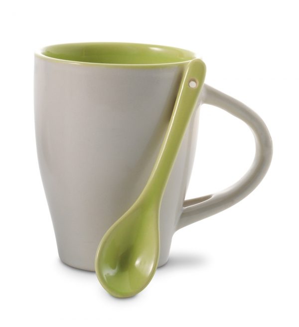 Ceramic mug 300 ml with spoon V5269