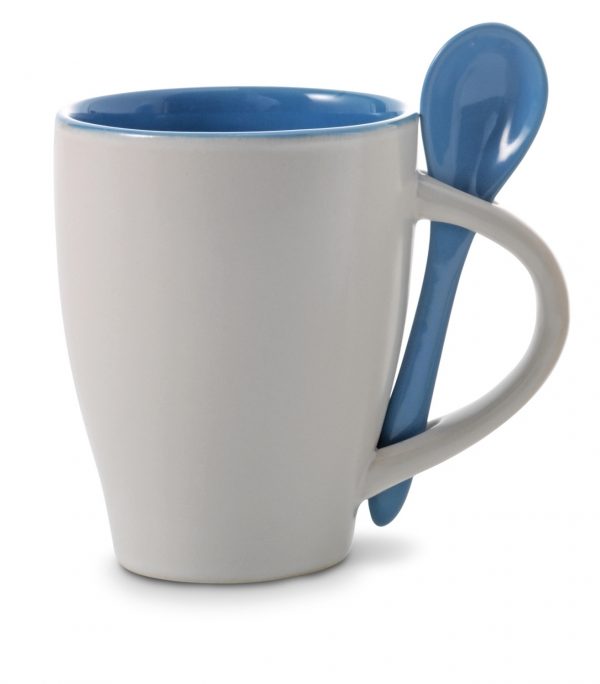 Ceramic mug 300 ml with spoon V5269
