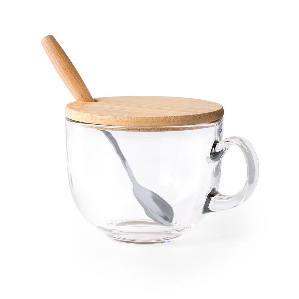 Glass cup 420 ml with spoon V9396 Glass cup 420 ml with spoon V9396